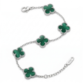 Bracelet en acier inoxydable 100 % couleur argent, motif trèfle vert malachite