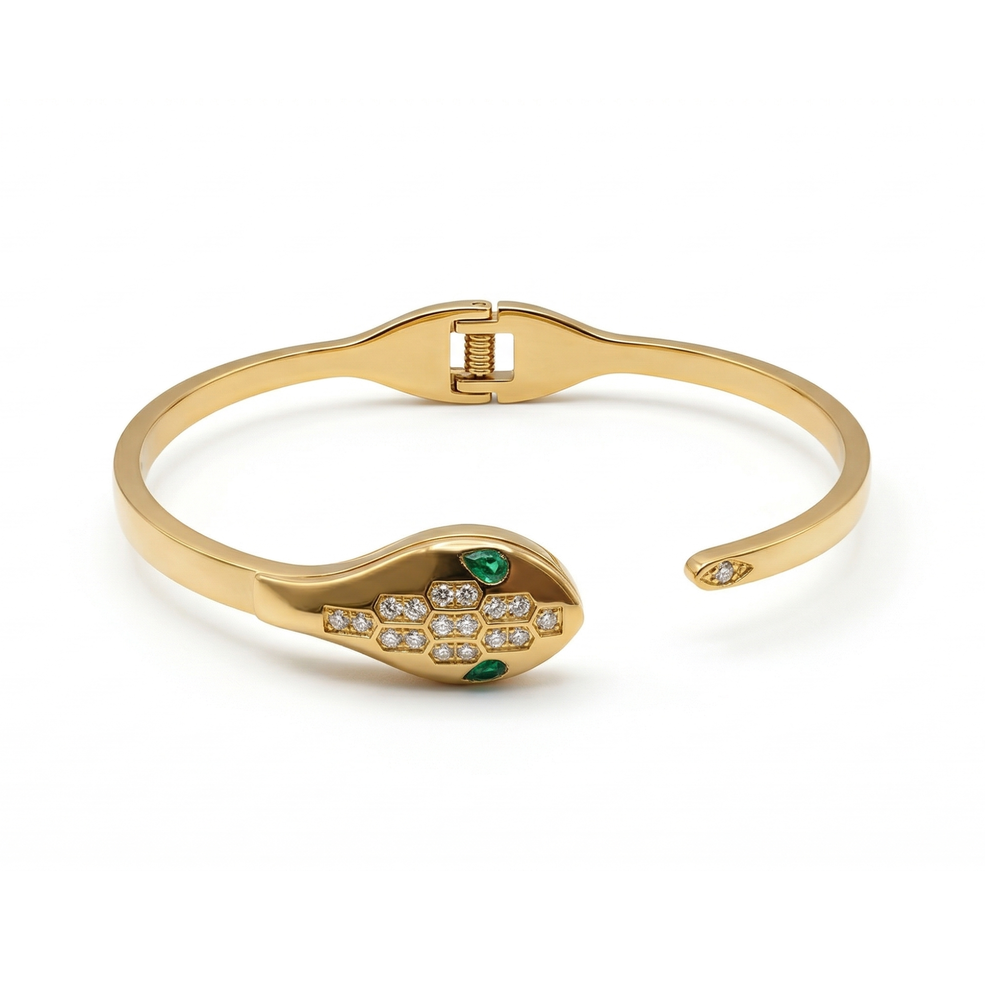 Bracelet rigide motif serpent avec émail coloré et zircone - 100 % acier plaqué or 18 carats