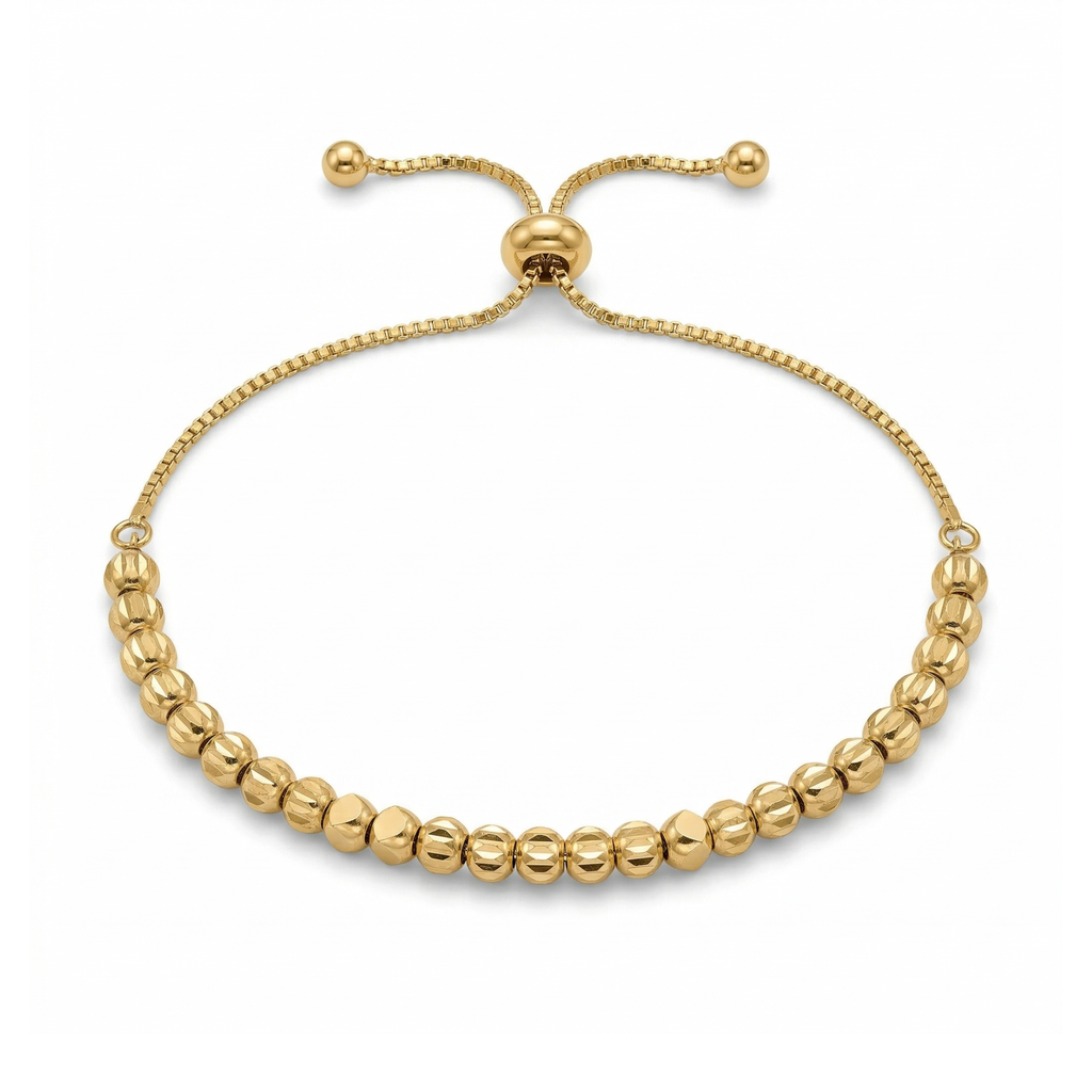 Bracelet ajustable en acier plaqué or 18 carats avec perles texturées