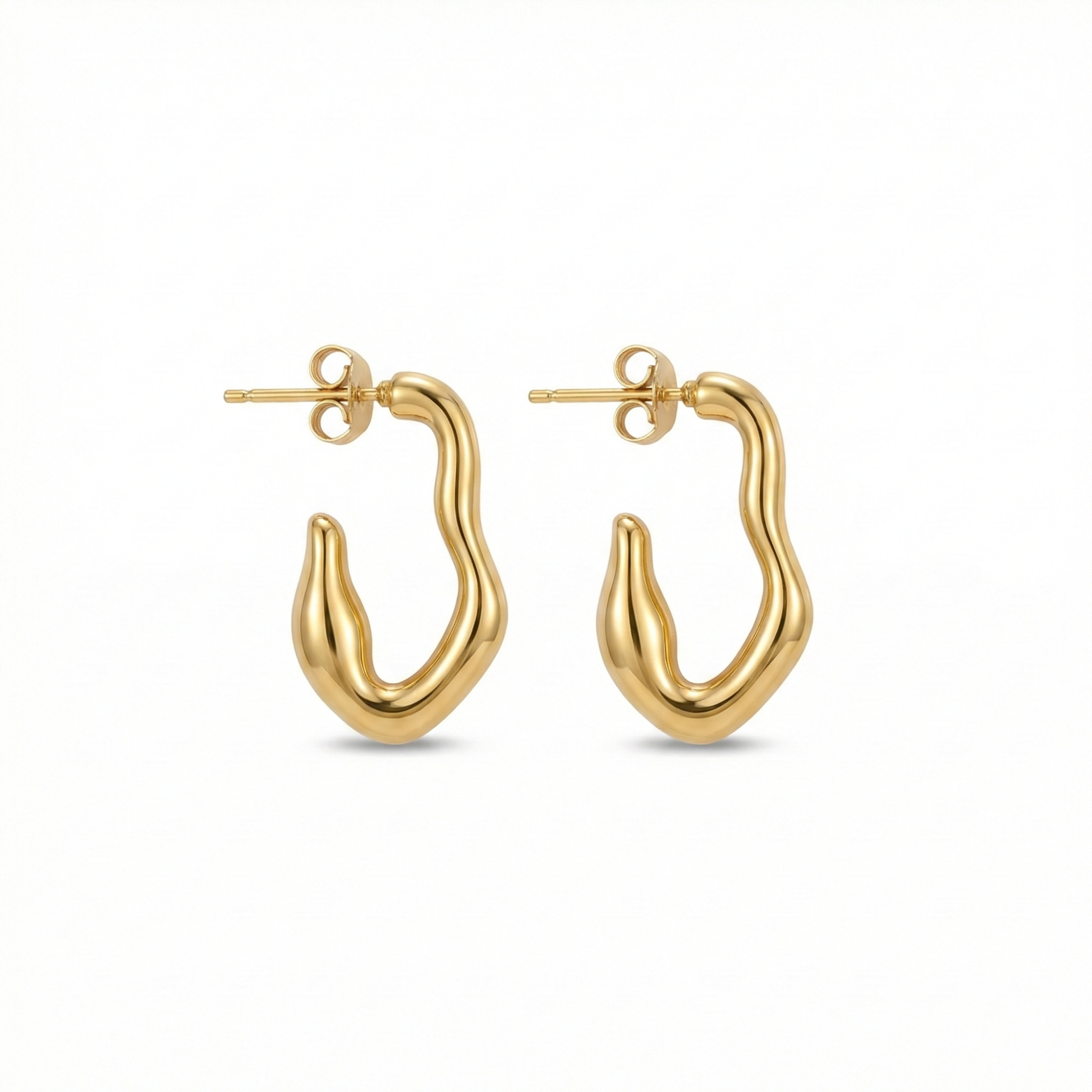 Boucles d'oreilles ondulées irrégulières 100 % acier plaqué or 18 carats