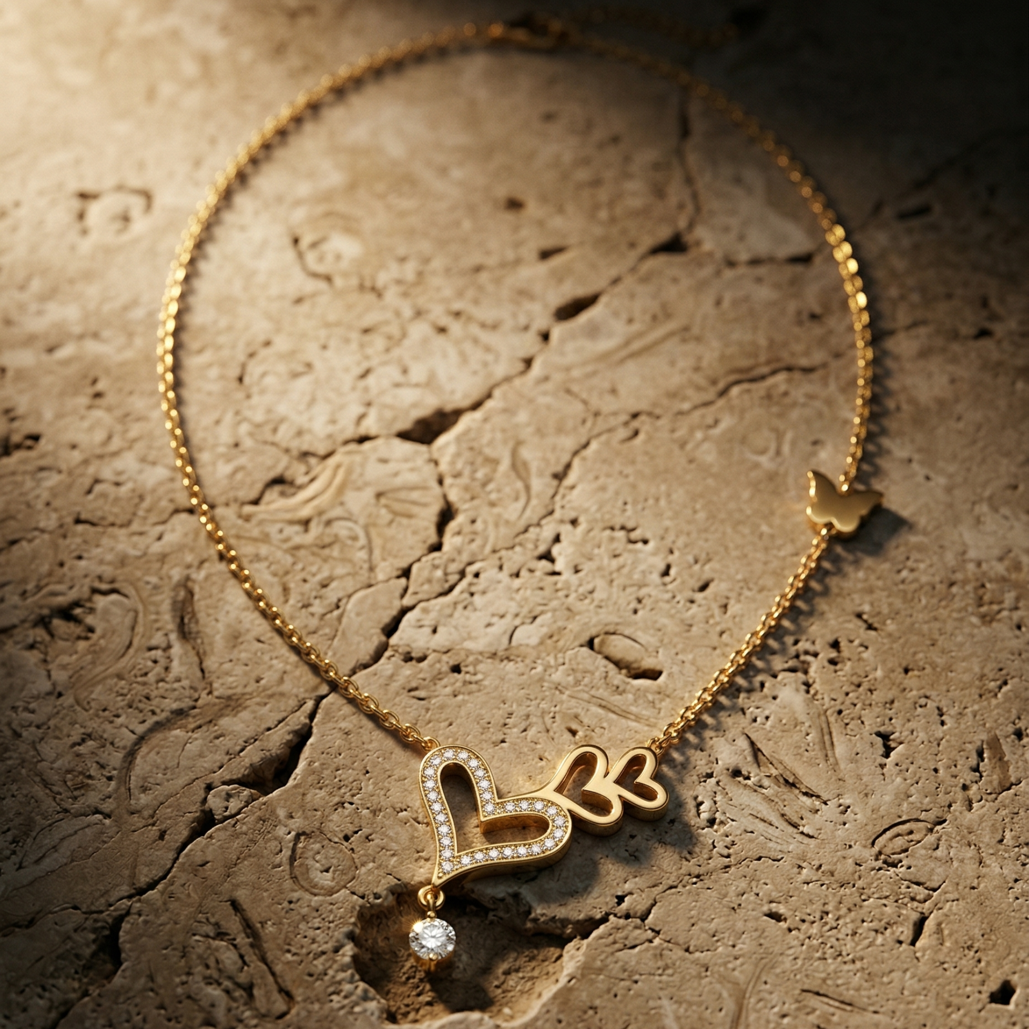 Collar Multi-Corazón con Detalle de Mariposa - 100% Acero Bañado en Oro 18K