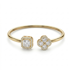Bracelet ouvert avec zircones carrées et trèfles - 100 % acier plaqué or 18 carats