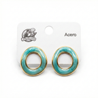 Oval Hoop Earrings with Turquoise Enamel - 100% 18K Gold Plated Steel
