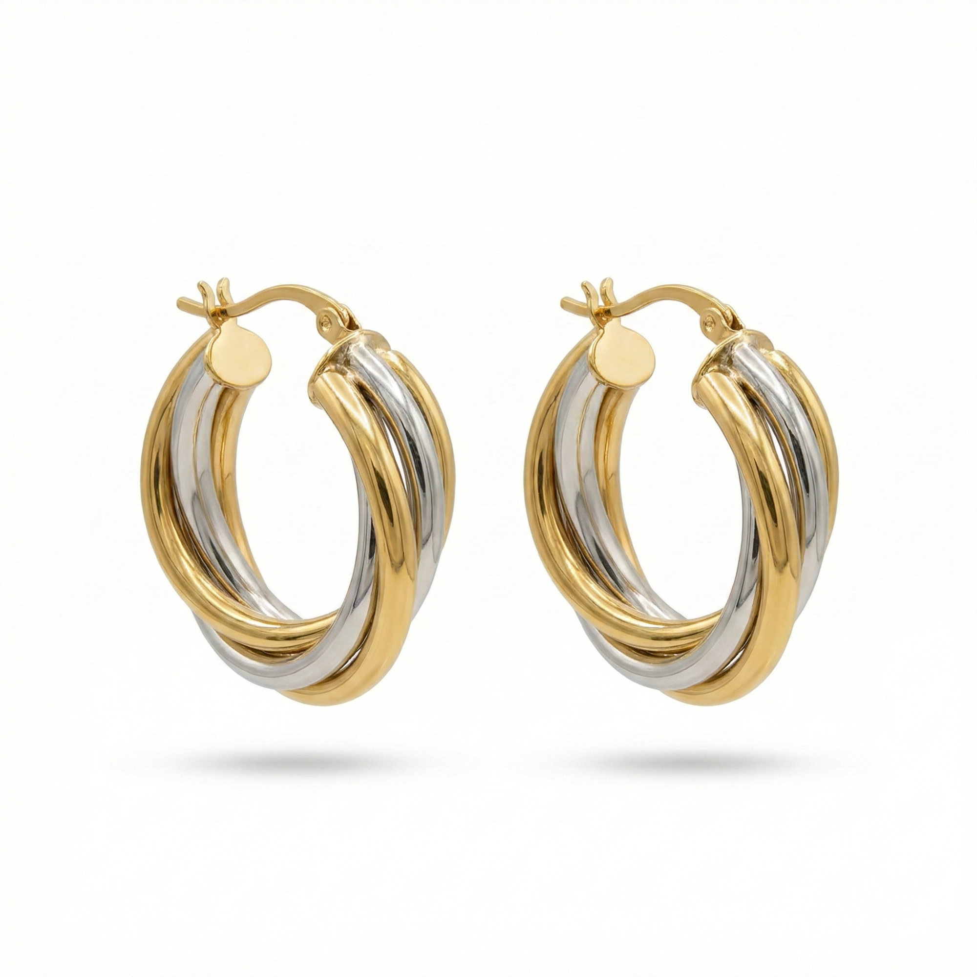 Boucles d'oreilles créoles triple bande 100 % acier plaqué or 18 carats