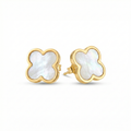 Boucles d'oreilles clous trèfle en nacre blanche 100 % acier plaqué or 18 carats
