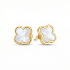 Boucles d'oreilles clous trèfle en nacre blanche 100 % acier plaqué or 18 carats