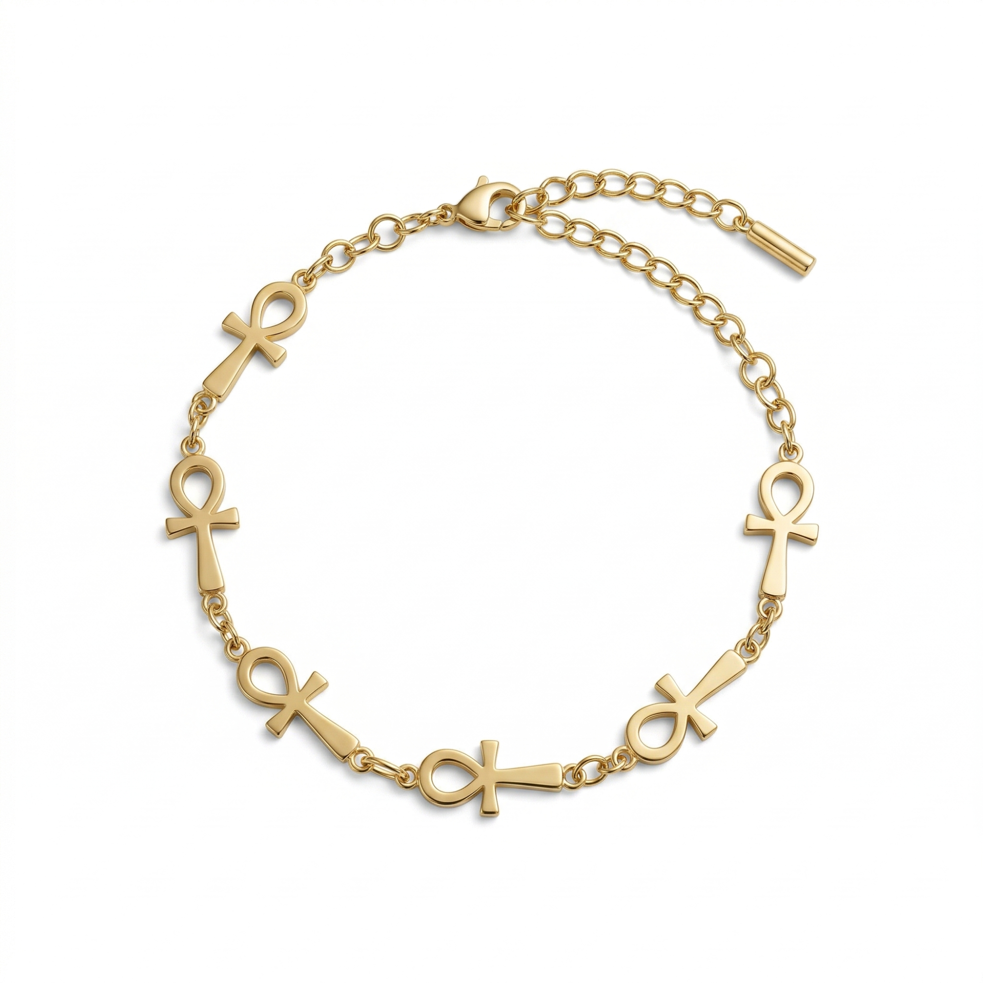 Bracelet croix égyptienne (Ankh) 100 % acier plaqué or 18 carats