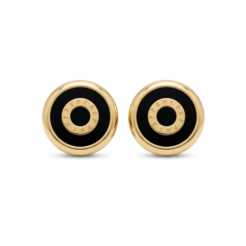 Boucles d'oreilles cercles concentriques noirs et or, 100 % acier plaqué or 18 carats