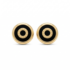Boucles d'oreilles cercles concentriques noirs et or, 100 % acier plaqué or 18 carats