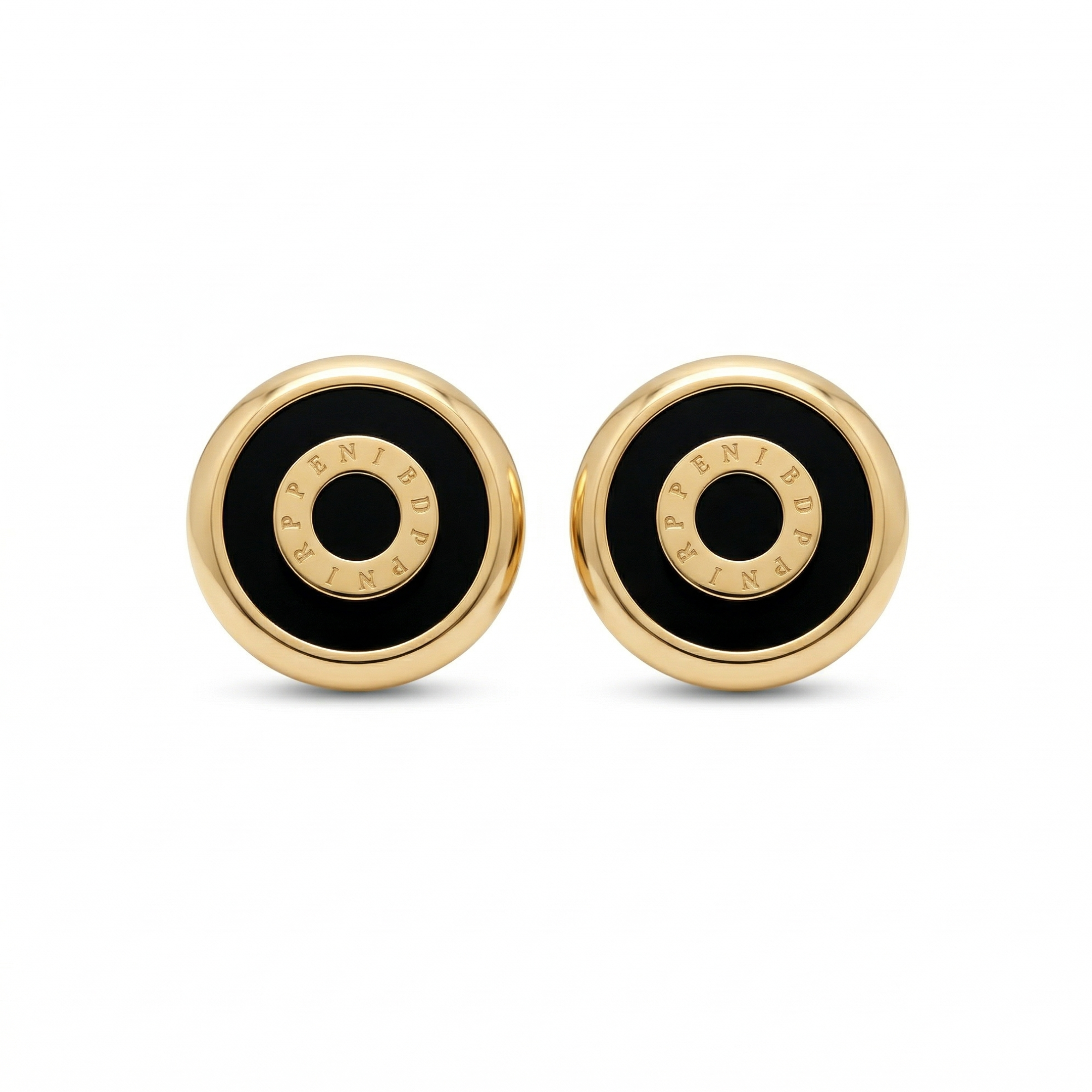Boucles d'oreilles cercles concentriques noirs et or, 100 % acier plaqué or 18 carats