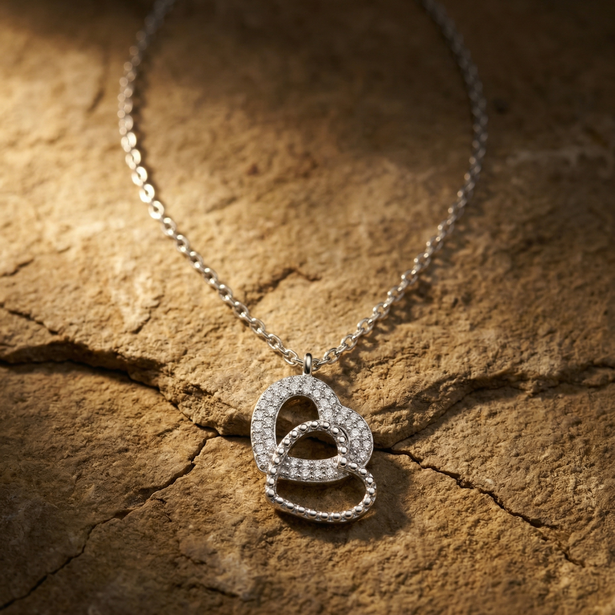 Collar de Doble Corazón Entrelazado - Plata de Ley con Micro-Engaste