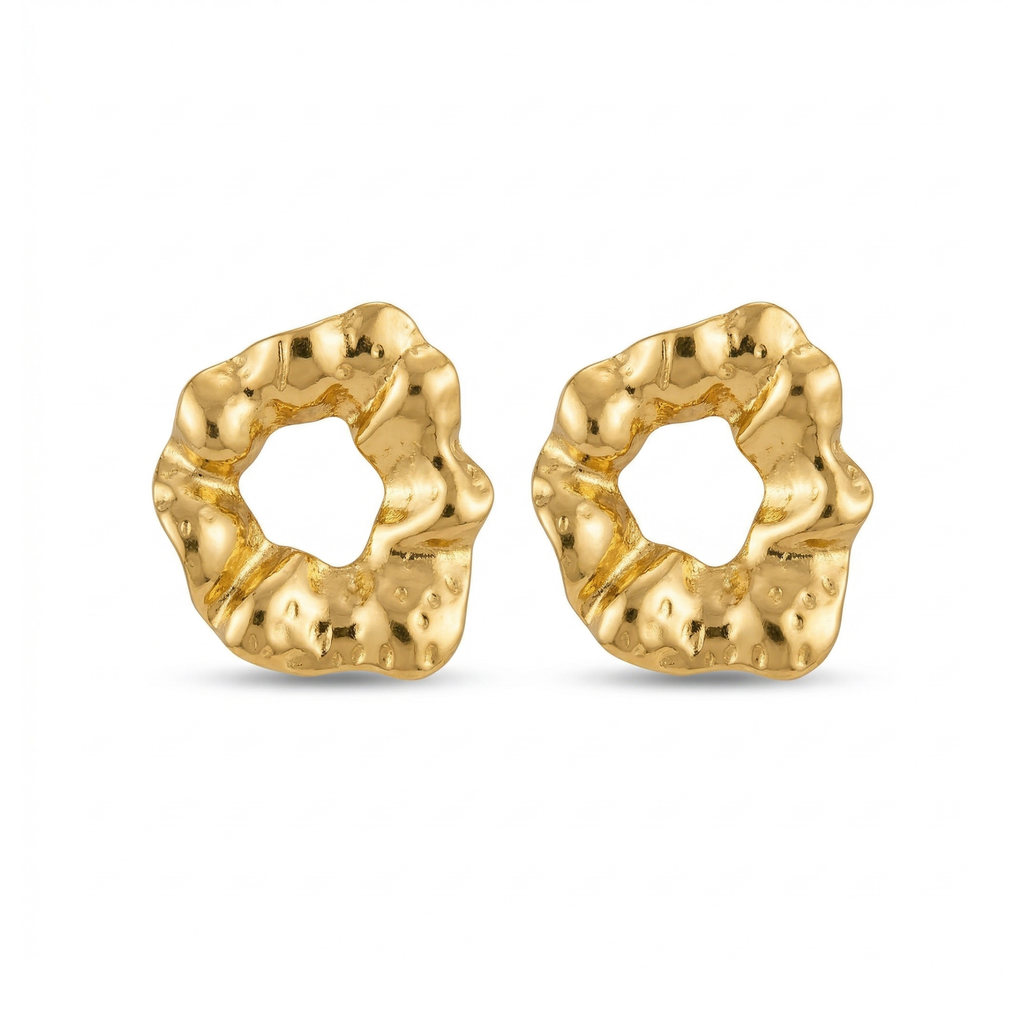 Boucles d'oreilles créoles irrégulières à texture ondulée - 100 % acier plaqué or 18 carats