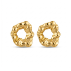 Boucles d'oreilles créoles irrégulières à texture ondulée - 100 % acier plaqué or 18 carats