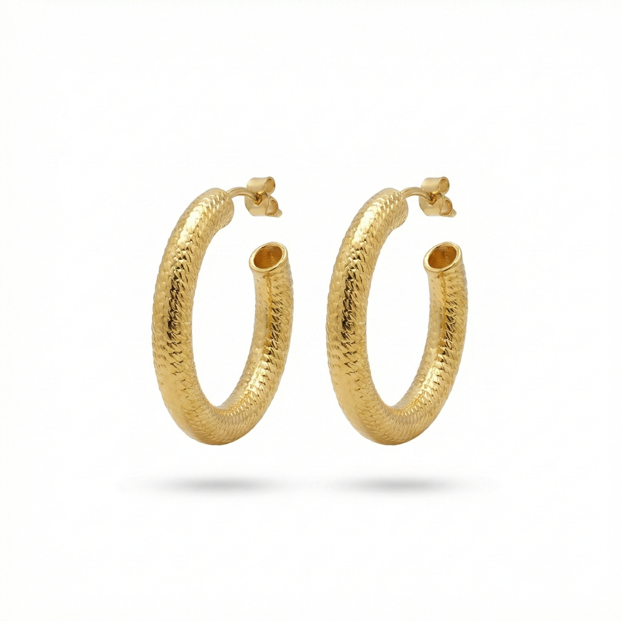 Textured Gold Hoop Earrings 100% 18K Gold Plated Steel
