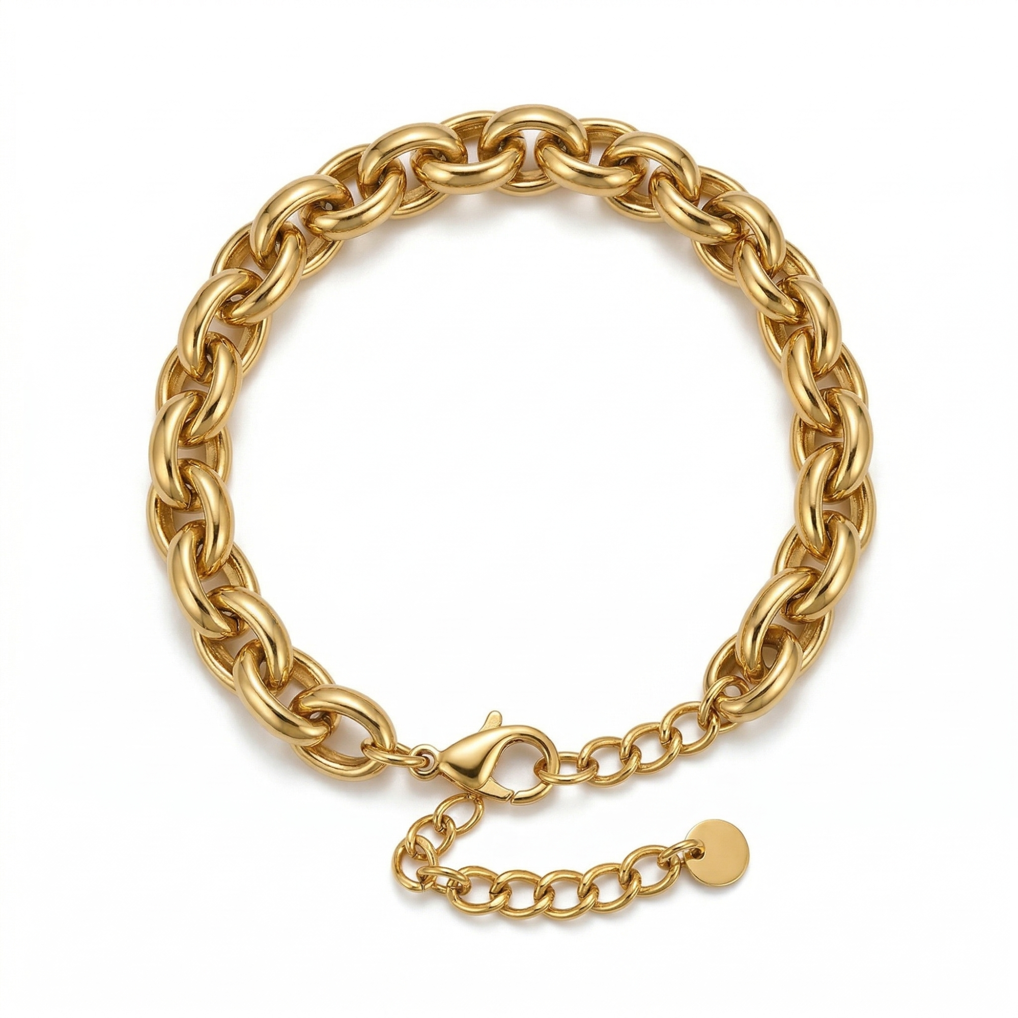 Bracelet à chaîne tressée épaisse, 100 % acier plaqué or 18 carats