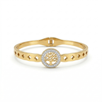 Bracelet rigide avec arbre de vie et zircone - 100 % acier plaqué or 18 carats