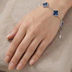 Bracelet Blue Clover avec marbre irisé, 100 % acier inoxydable, couleur argent