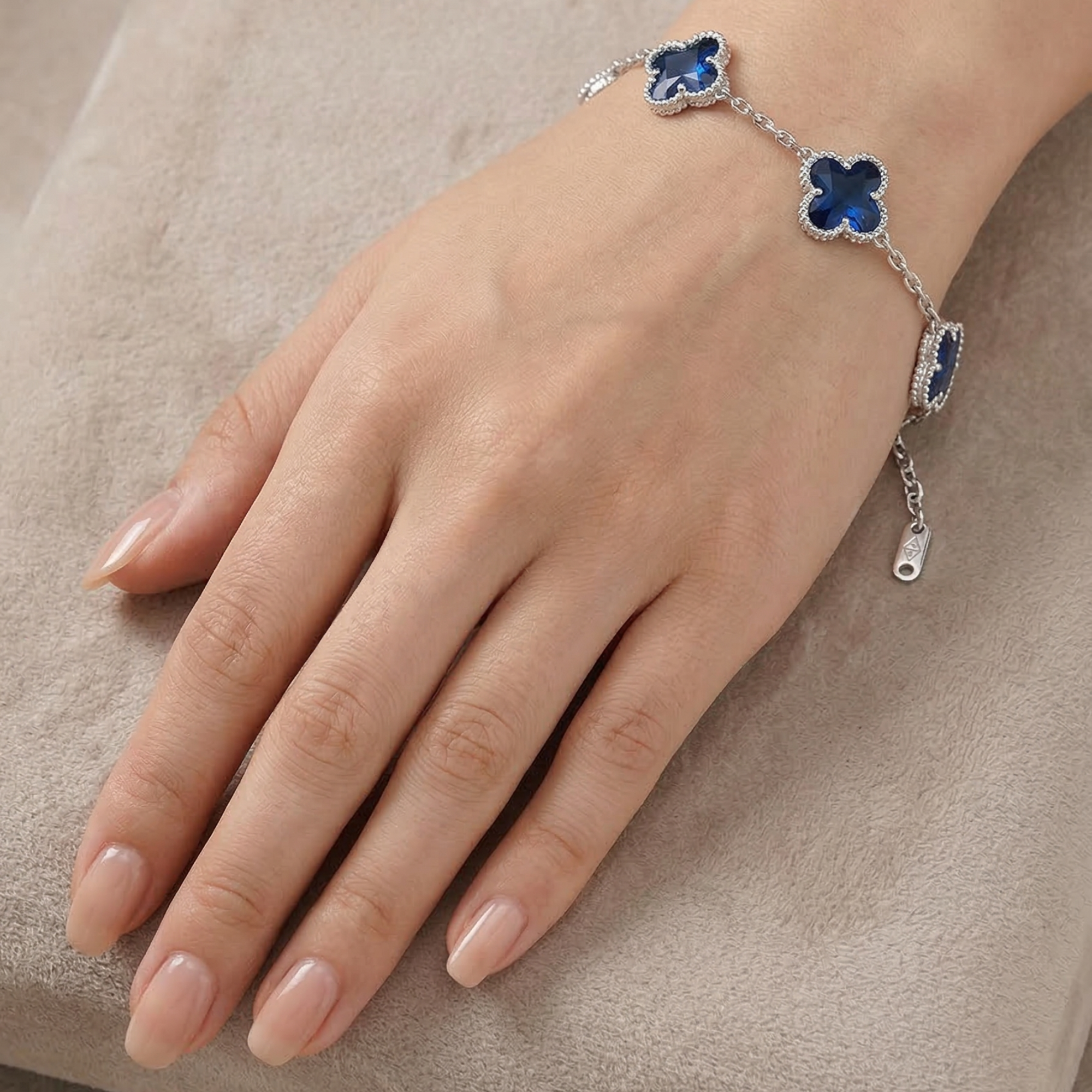 Bracelet Blue Clover avec marbre irisé, 100 % acier inoxydable, couleur argent