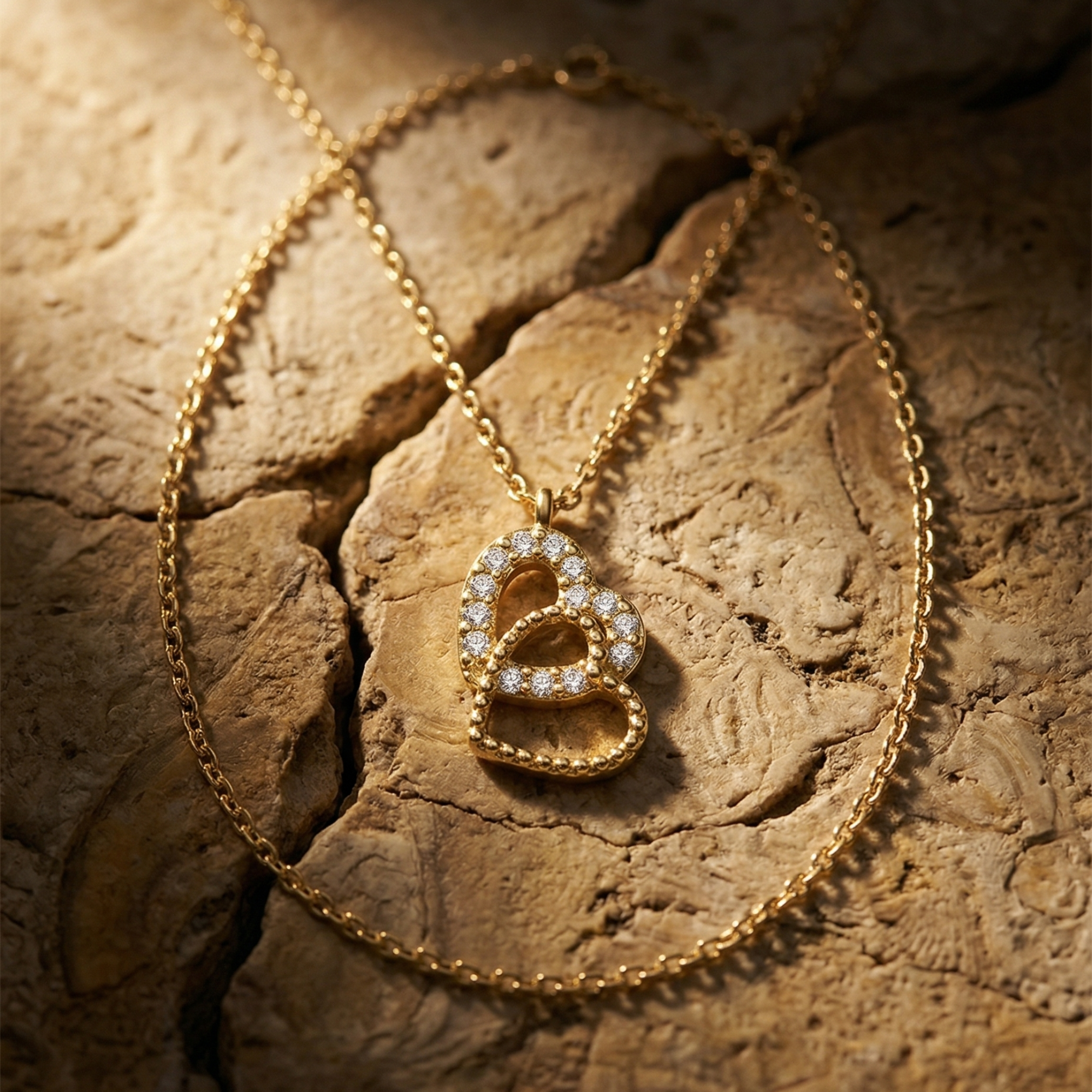 Collar de Doble Corazón Entrelazado - 100% Acero con Baño de Oro 18K