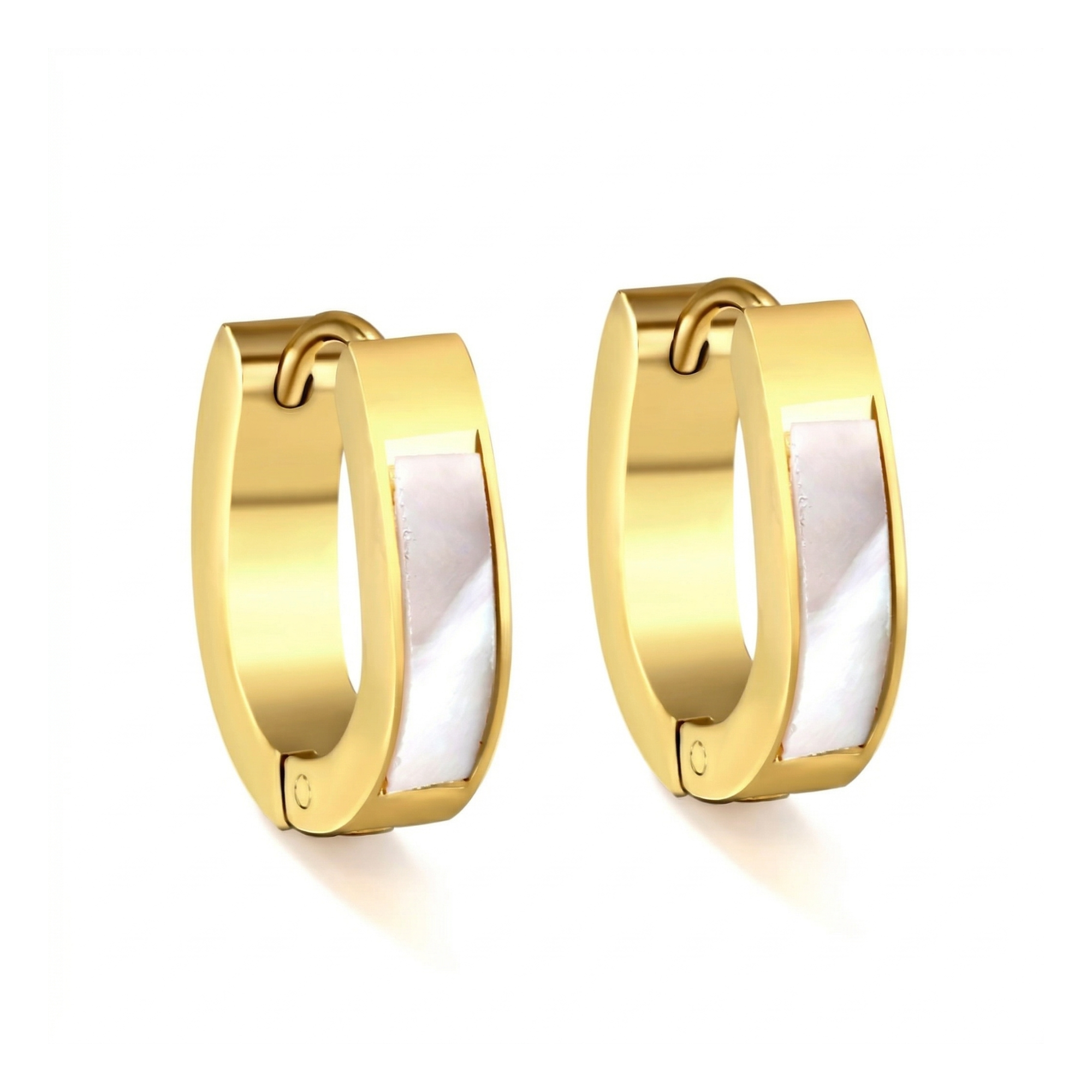 Boucles d'oreilles créoles modernes bicolores (or et blanc) - 100 % acier plaqué or 18 carats
