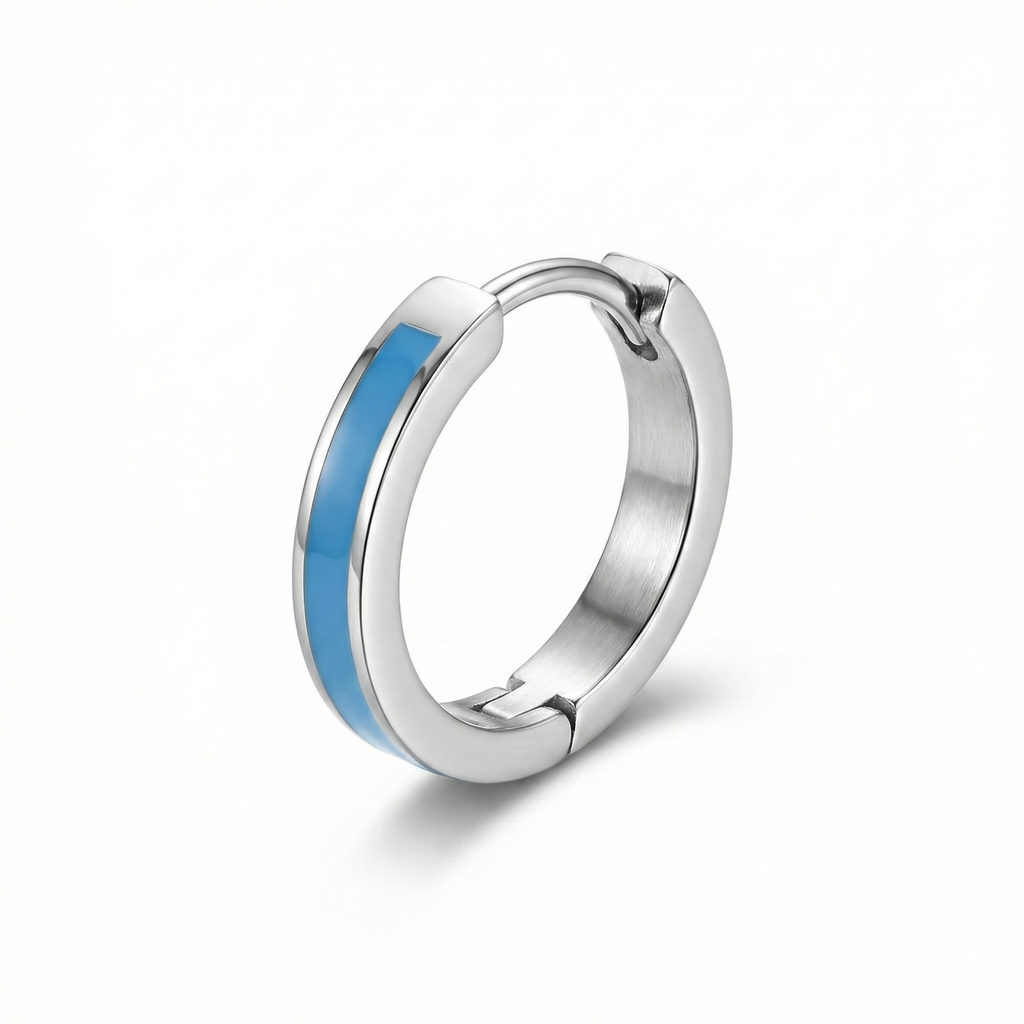 Pendientes de Aro Modernos con Detalle de Esmalte Azul Cielo - Acero Inoxidable