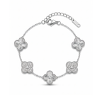 Bracelet trèfle argenté avec détails brillants 100 % acier inoxydable