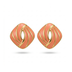 Boucles d'oreilles géométriques en émail rose et rayures dorées, 100 % acier plaqué or 18 carats