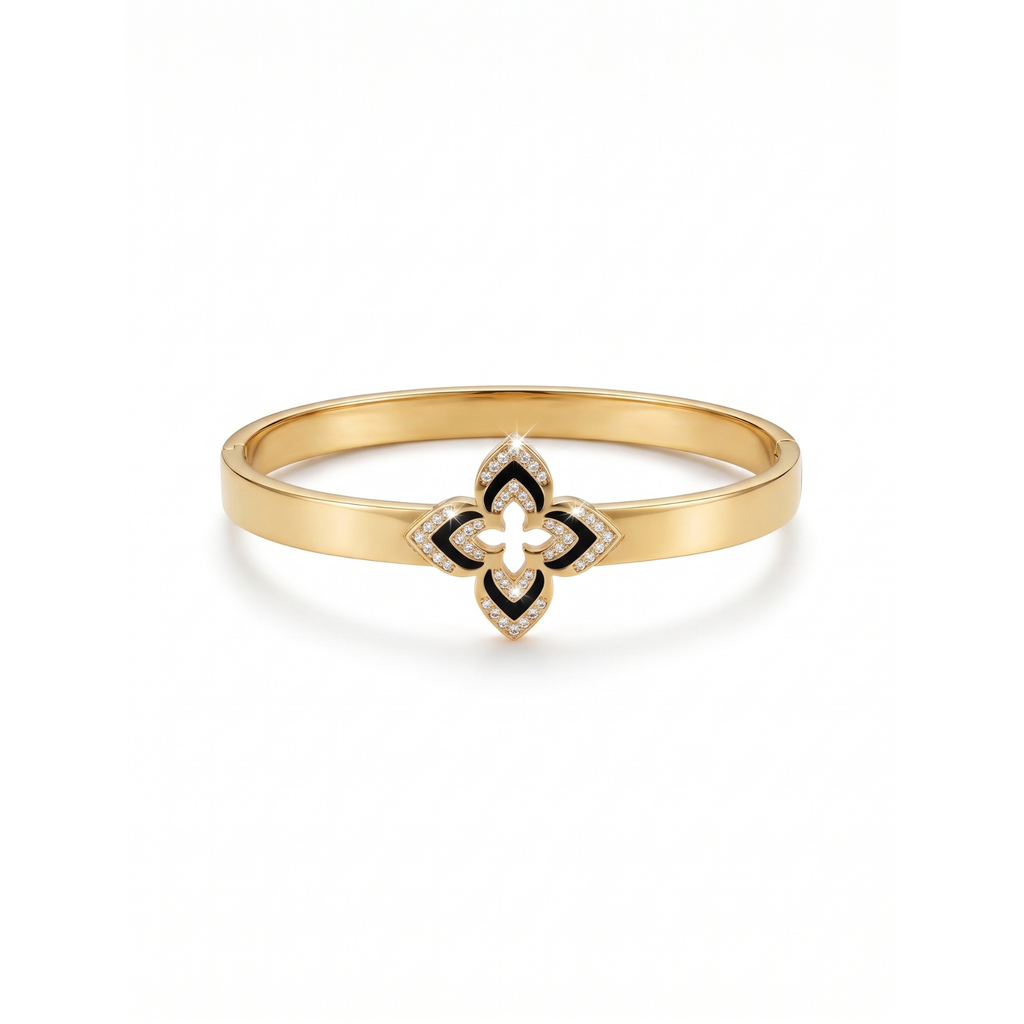 Bracelet rigide Fleur Noire & Pavé Éclat