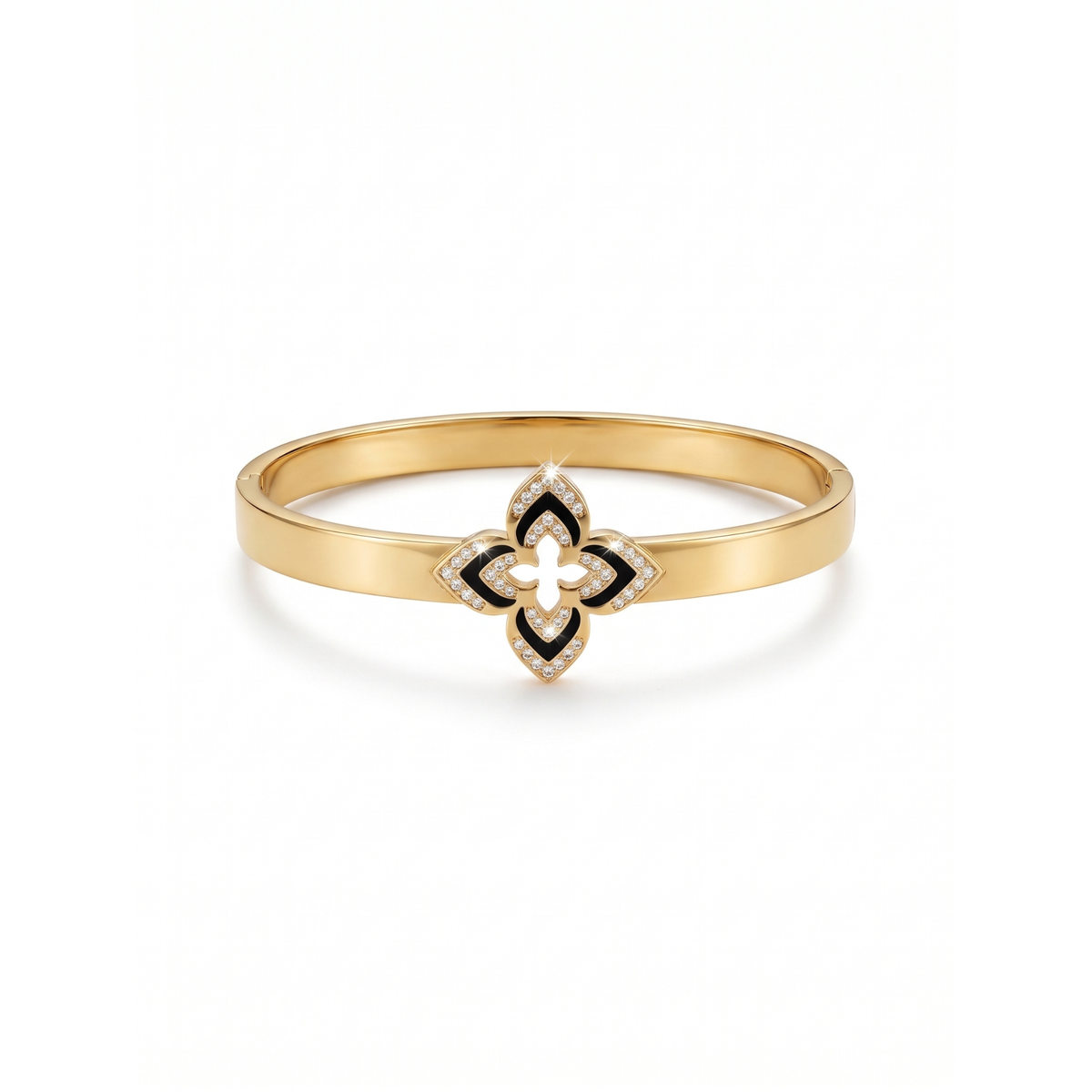 Brazalete Rígido Fleur Noire & Pavé Éclat
