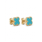 Boucles d'oreilles à clou Trèfle Turquoise Riviera avec bordure perlée