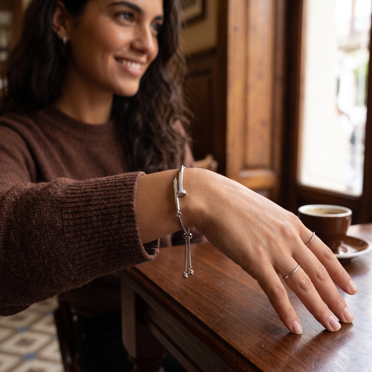 Pulsera Ajustable Clou Pavé Éclat en Plata Brillante
