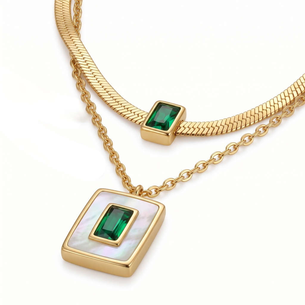 Collar Dúo Émeraude & Nácar Géométrique