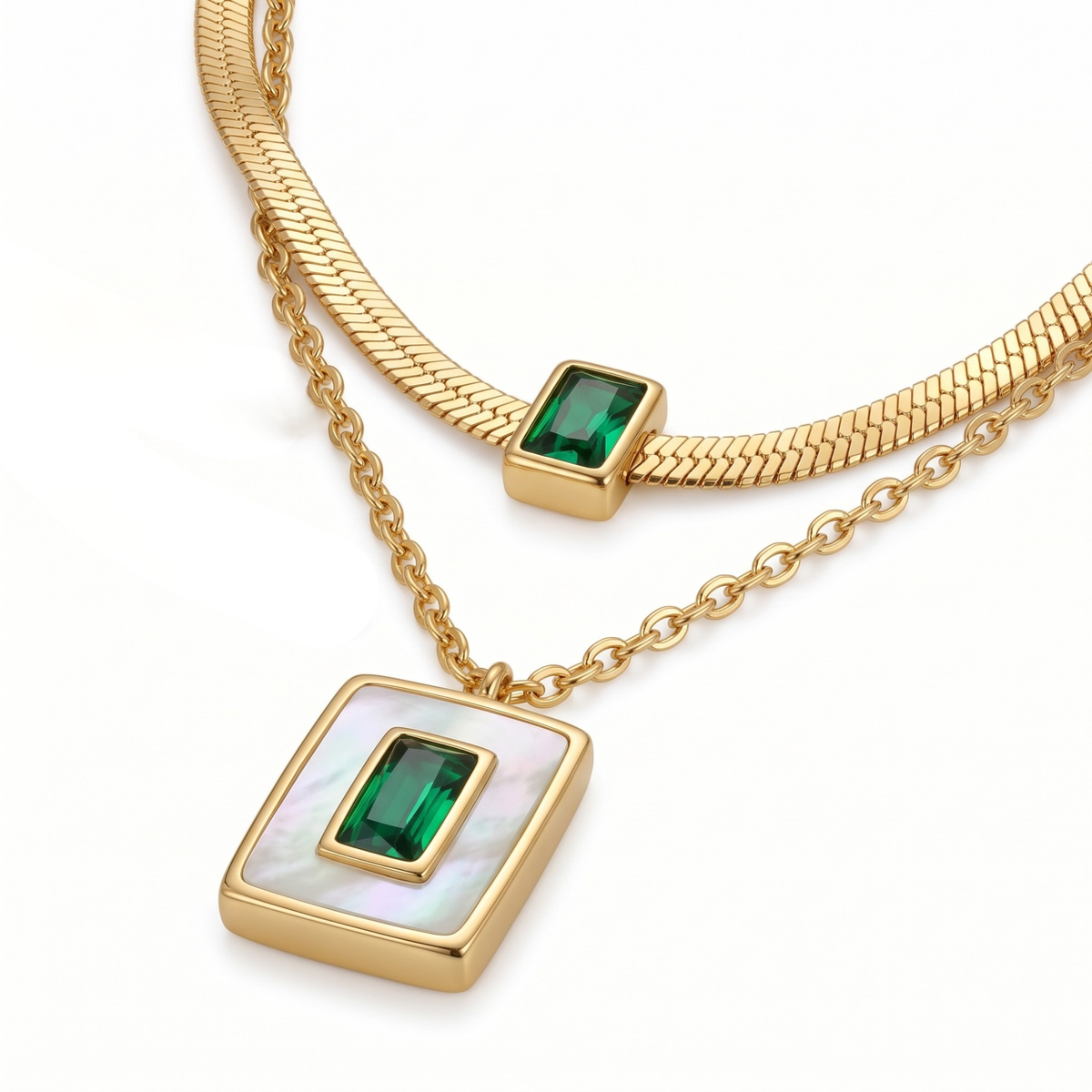 Collar Dúo Émeraude & Nácar Géométrique