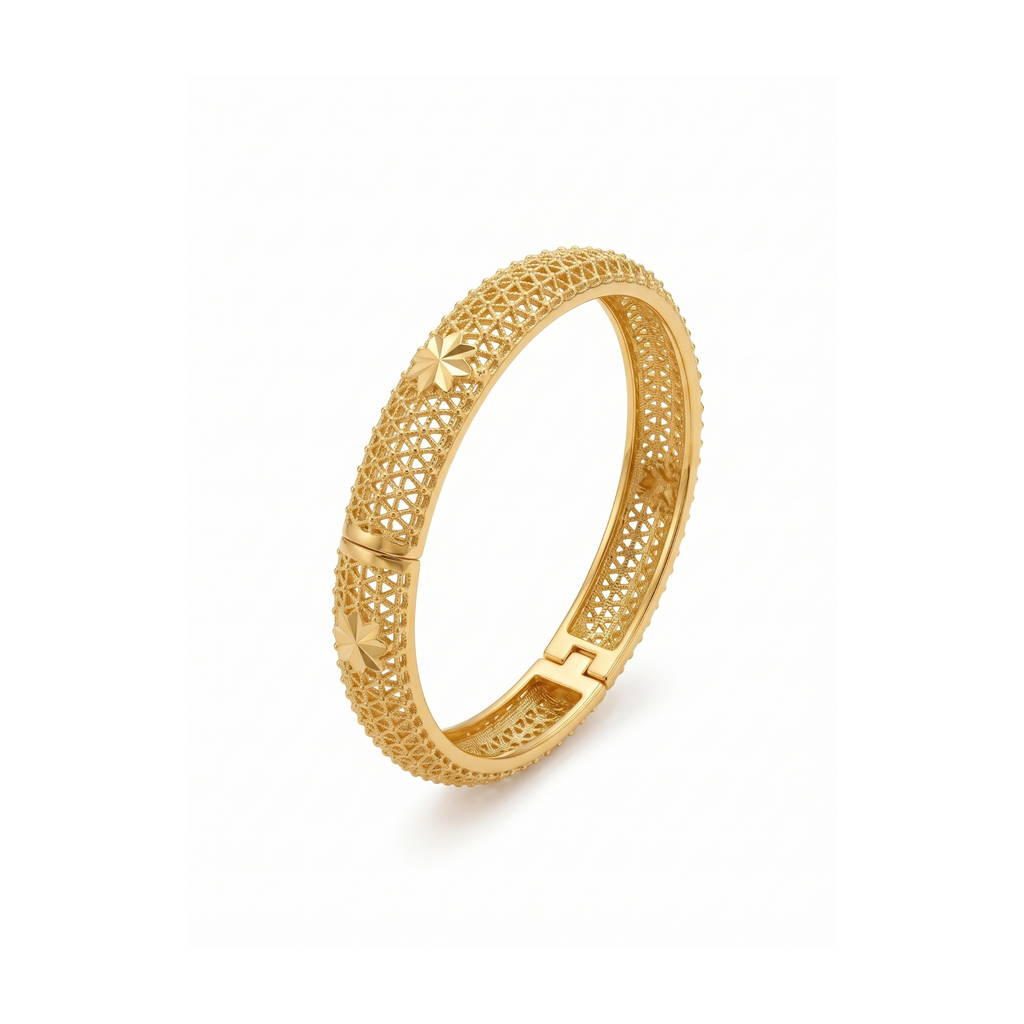 Rigid Openwork Bracelet with Geometric Design in 18K Gold Plated Steel