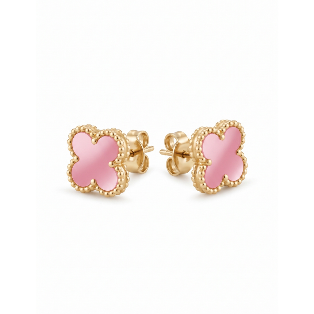 Boucles d'oreilles Trèfle Chance en Rose Pastel & Or Solaire