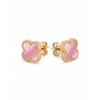 Boucles d'oreilles Trèfle Chance en Rose Pastel & Or Solaire