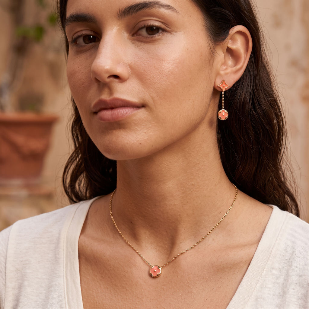 Collar y Pendientes Coral Éthéré