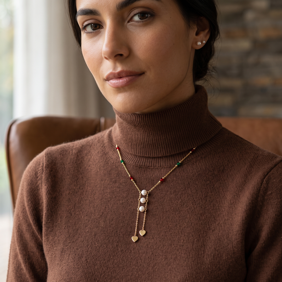 Collar Corazón Cascade Perlé con Destellos Rubí & Émeraude