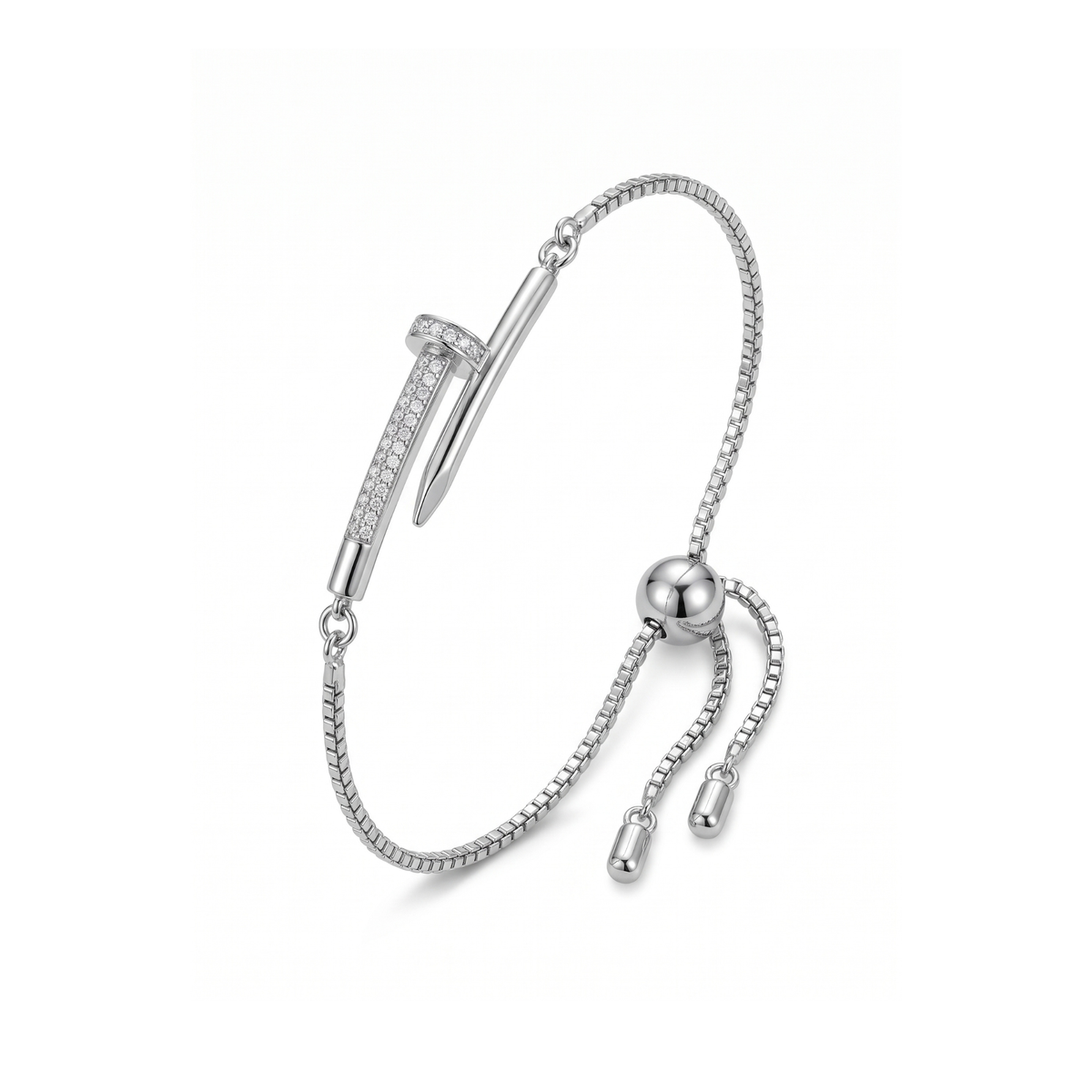 Bracelet réglable Clou Pavé Éclat en argent brillant