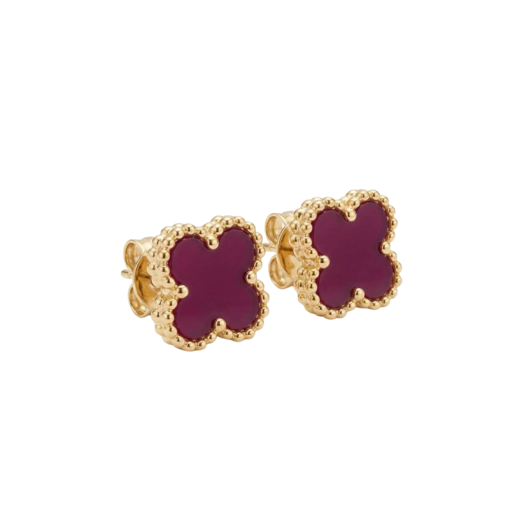 Pendientes Trébol Fortuna en Tono Magenta & Oro Solaire