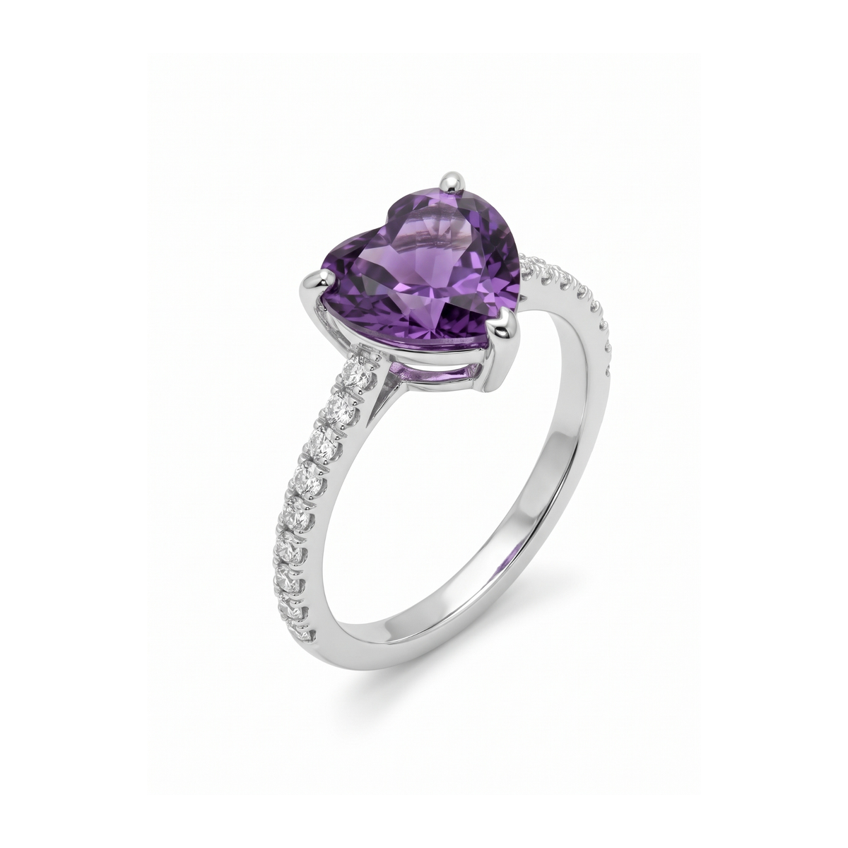 Bague cœur violet avec zircone 100 % acier inoxydable couleur argent