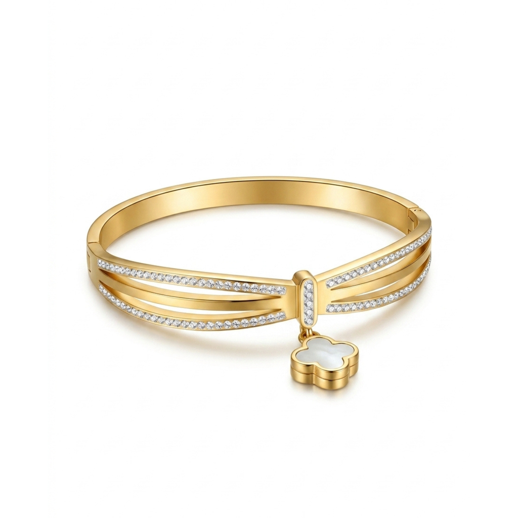 Brazalete Rígido Trèfle Nacré Pavé