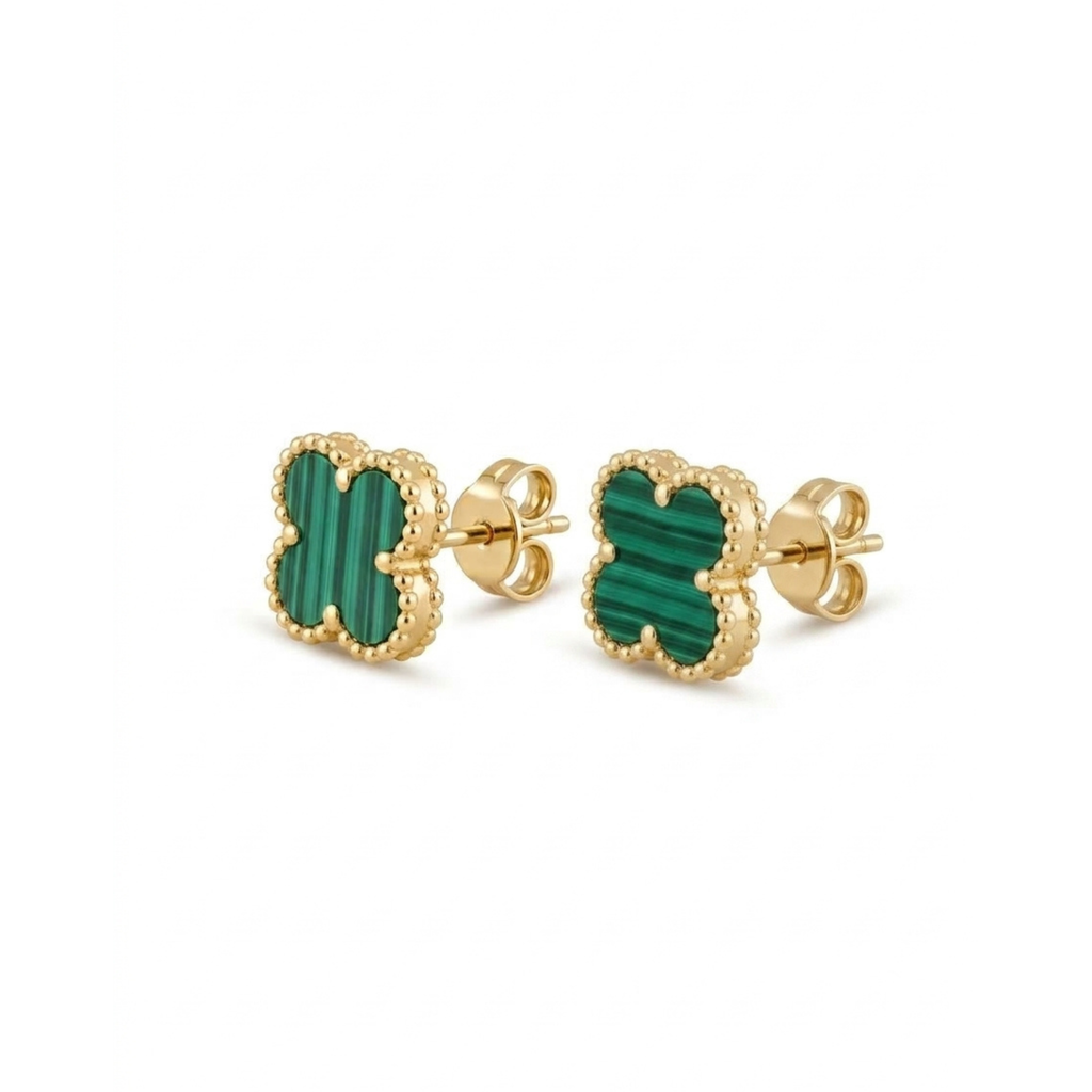 Boucles d'oreilles puces Clover Forêt Noble à texture ondulée dorée