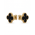 Pendientes de Trébol con Ónix Negro 100% Acero Bañados en Oro de 18K - Sofisticación Atemporal