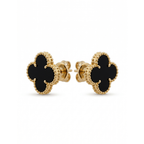 Pendientes de Trébol con Ónix Negro 100% Acero Bañados en Oro de 18K - Sofisticación Atemporal