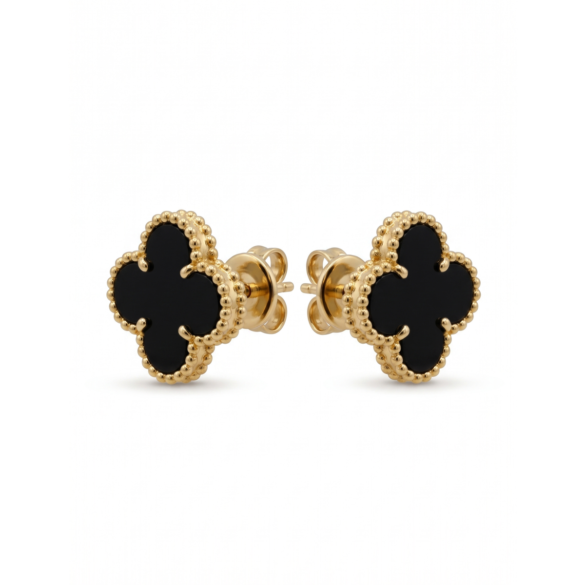 Boucles d'oreilles Trèfle avec Onyx Noir 100% Acier Plaqué Or 18 Carats - Sophistication Intemporelle