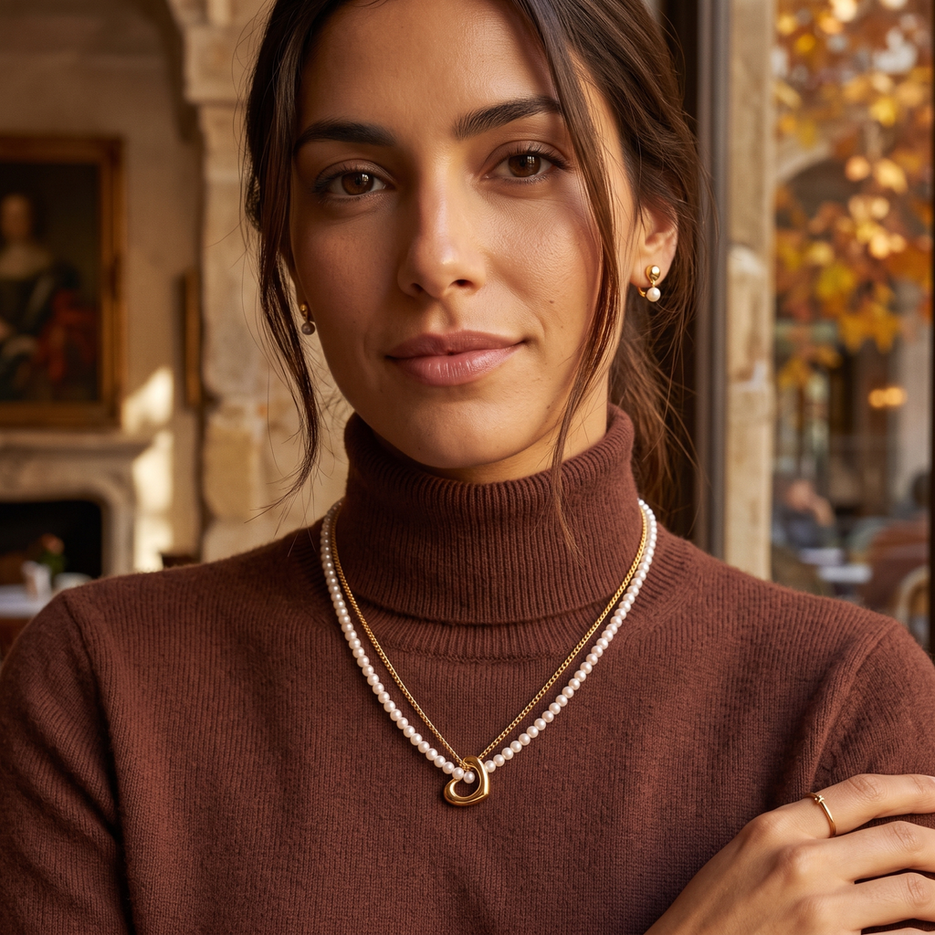 Collar Dúo Perlé con Anillo Torsade Entrelazado