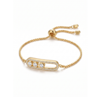 Pulsera Ajustable Cartouche Pavé & Gemas en Movimiento Doré