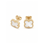Boucles d'oreilles Trèfle en Nacre 100 % Acier Plaqué Or 18 Carats - Élégance Classique