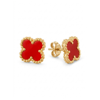 Vivid Red Trèfle Stud Earrings with Beaded Edge